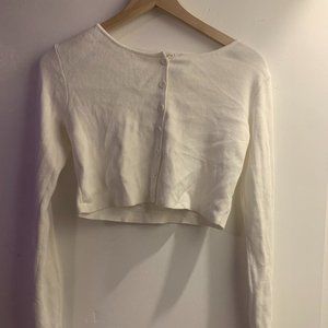 brandy mellvile white cropped button up sweater